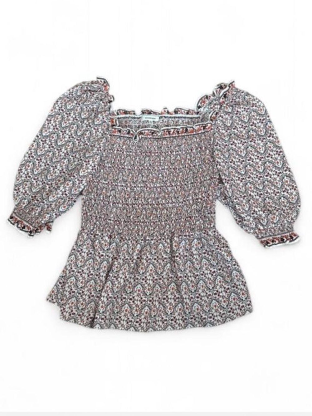 Max Studio Multicolor Smocked Floral Peasant Top